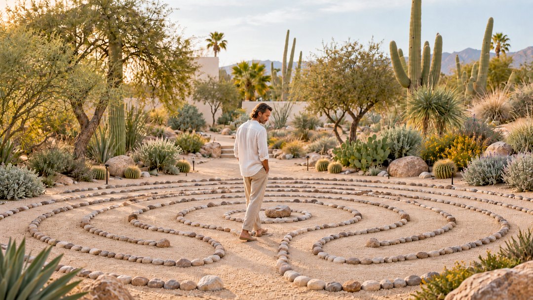 Walking a stone labyrinth in the desert